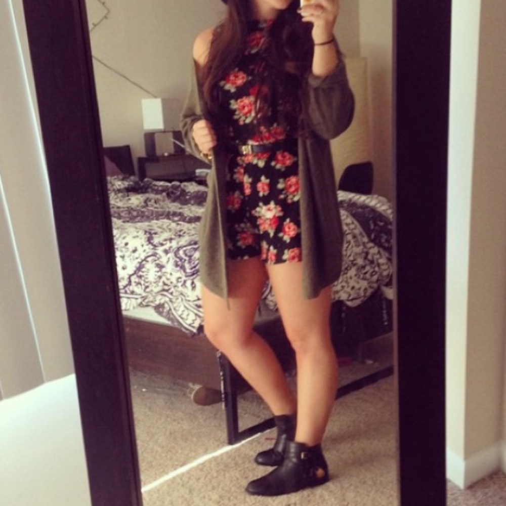 SUPER soft rose-printed high neck romper!